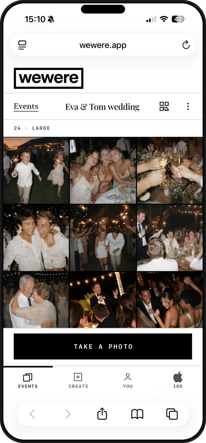 A guest joins the wedding album from Safari, with nothing to install