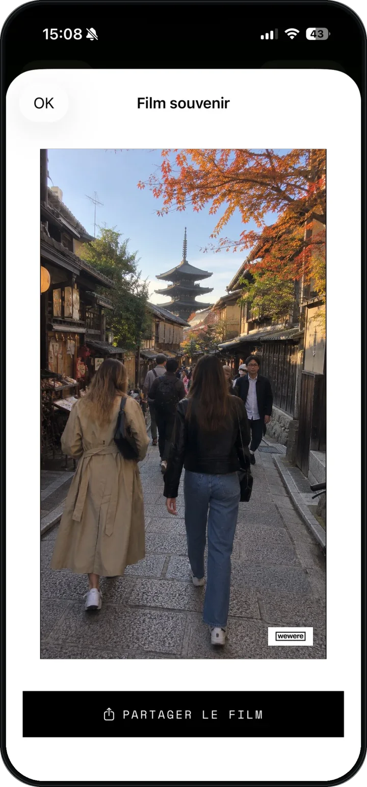 L’app WeWere : le film souvenir d’un voyage au Japon, prêt à partager.