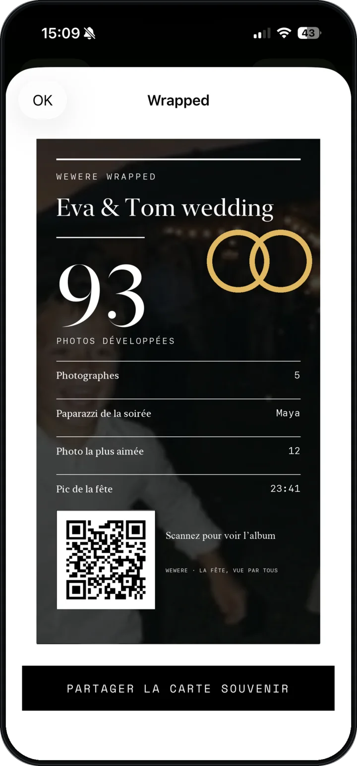 La carte WeWere Wrapped d'un mariage, à partager le lendemain